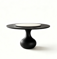 Table à manger ronde moderne en bois de frêne massif avec plateau tournant Lazy Susan en pierre frittée, durable, pour 6 personnes, mobilier de salle à manger