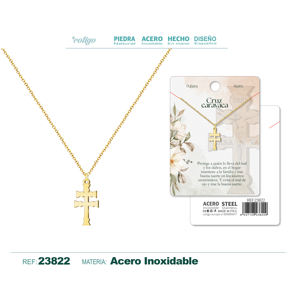 Ciondolo a Croce Religiosa di Caravaca in Acciaio Color Oro con Pietra di Zircone Placcato Oro 18K con Motivo Numerico - Product Image 1
