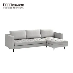 Knock Down Modern Gray Linen Fabric Sectional Couch 3 Seater I Shape Sofa with Chaise