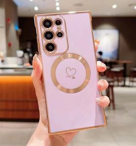 Custodia per telefono <span class=keywords><strong>con</strong></span> ricarica Wireless magnetica per Samsung <span class=keywords><strong>Galaxy</strong></span> S23 Ultra S22 Plus S21 FE S20 placcato Cover posteriore a cuore - Product Image 6