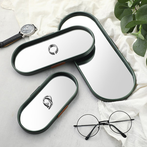 Commercio all'ingrosso di alta qualità stile <span class=keywords><strong>nordico</strong></span> in metallo specchio piatti ovali decorazione per la casa artigianato in vetro cosmetici vassoio di stoccaggio piatti - Product Image 3