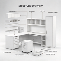 Bureau de direction en L avec huche et meuble de rangement mobile, poste de travail informatique pour bureau à domicile, entreprise et étude