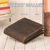 Dompet Pria Kulit Asli Mewah Trendy Desain Baru Vintage Pendek RFID Minimalis Lapisan Poliester Terbuka