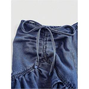 Falda Vaquera Personalizada para Mujer, Talla Grande, Asimétrica, con Volantes, Midi, con Detalle de Lazo, Tela de Algodón - Product Image 1