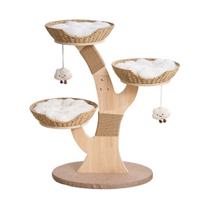 <b>Cat</b> <b>Tree</b> With <b>Wicker</b> Bed 2 Levels Solid Wood Durable For Medium <b>Cats</b> - Product Image 5