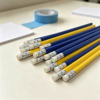 Ensemble de crayons en bois triangulaires HB avec gomme jaune et bleue, 7,5 pouces, emballage personnalisé avec logo, directement de l'usine, papeterie de bureau et scolaire