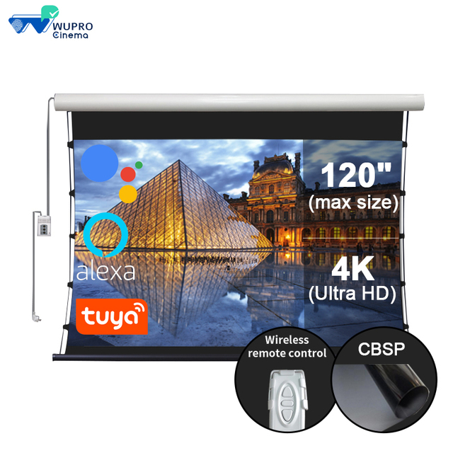 Smart Control HOT SELL Wupro/OEM 4K 120 Inch Drop Down Alr Projector Screen Remote Pull Down Home Theater Motorized Projector Sc