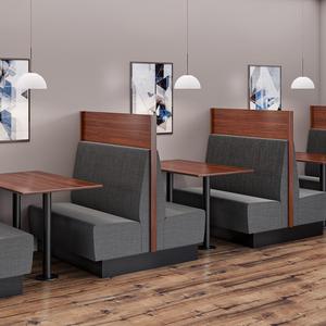 Modern Wood Restaurant Booth Seating Black Upholstered <b>Bench</b> Wood Top/Metal Frame <b>Table</b> <b>Set</b> for Commercial Dining Space 3-Year - Product Image 2
