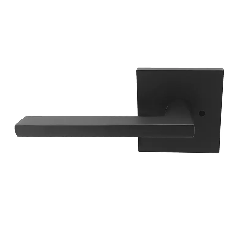 Matte Black Quick Set Privacy Function With Push Button Square Rosette Ramp Lever Door Handle Door Knob