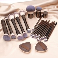 Ensemble de 20 pinceaux de maquillage en aluminium couleur café, poils doux qui n'irritent pas la peau, houppette complète, coffret cadeau élégant