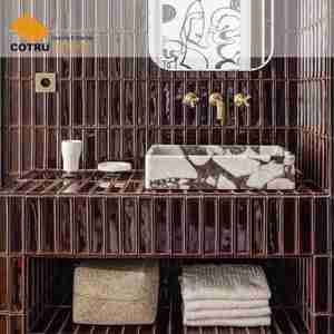 Piastrelle in Marmo Rosso Scuro Stile Vintage, Mosaico in Pietra Naturale Personalizzato per Design Bagno e Doccia - Product Image 4