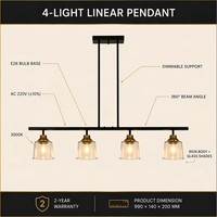Luminaire LED noir à 3 lumières, en fer, hauteur réglable, abat-jour en verre, base E26, 3000K, dimmable, installation facile à 360°