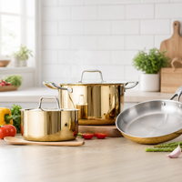 Ensemble de casseroles et poêles de luxe en acier inoxydable doré avec couvercles, pour cuisine domestique et vente en gros