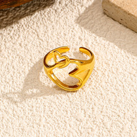 Modischer Damenring in Goldfarbe mit Doppelherz-Design, Offener Luxus-Fingerring, Kristallring, Hochwertiger Schmuckring