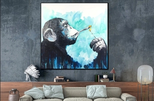 Moderne strukturierte große benutzer definierte abstrakte POP Kunst Tier rauchen <span class=keywords><strong>Affe</strong></span> handgemachte Leinwand Home Wand dekoration Ölgemälde für Wohnzimmer - Product Image 6