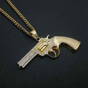 Yunnique Asymmetrical <b>Titanium</b> Steel Gold Plated Diamond Pave Setting Revolver Pendant Necklace Men's Hip Hop Party Jewelry - Product Image 3
