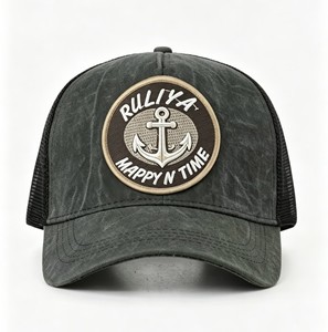Custom Dark Green Washed <b>Trucker</b> Hat Patch Embroidery Mesh Baseball <b>Cap</b> Breathable Snapback <b>for</b> <b>Men</b> Women Streetwear - Product Image 1