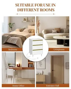 โต๊ะข้างเตียงสีขาวทันสมัยมีลิ้นชัก 3 ช่อง พอร์ตชาร์จหลายช่อง และขาที่ถอดออกได้ ซึ่งเป็นส่วนประกอบที่สมบูรณ์แบบสำหรับห้องนอน - Product Image 3