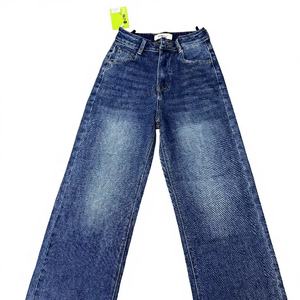 Jean en denim tissé vintage taille haute coupe droite ample amincissant pour <span class=keywords><strong>femme</strong></span> – Idéal été et automne - Product Image 2