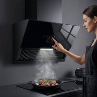 Hotte de cuisine murale intelligente avec panneau en verre, commande vocale IA et moteur en cuivre pour maison connectée