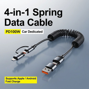 สายชาร์จรถยนต์แบบขดสปริง100W 2-in-2 USB-A/ชนิด c/สายชาร์จเร็วแบบยืดหดได้สำหรับโทรศัพท์มือถือ - Product Image 3