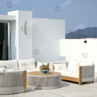 2025 personnalisé moderne teck extérieur canapé ensemble luxe Villa hôtels Patio jardin meubles bois corde pour salon chambre