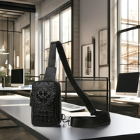 Sac à bandoulière en cuir de vache véritable pour homme, sac de poitrine vintage avec fermeture à glissière, motif crocodile, tendance