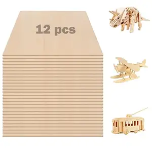 12-Pack 12x12x1/8 Inch Basswood Plywood Sheets 3mm Thin Unfinished Wood Board for Crafts Laser Cutting Engraving for Home Gifts