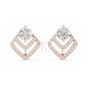 Boucles d'oreilles clous géométriques en chevron pavé de diamants naturels avec pierre centrale ronde, plaquées argent, à fermoirs à vis sécurisés - Product Image 5