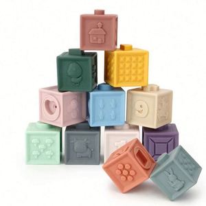 20 Pcs 3 in 1 Squeeze Cube Soft Toy Teething Bite <b>Rubber</b> Play Silicone Stacking Number Building <b>Blocks</b> for Baby - Product Image 1