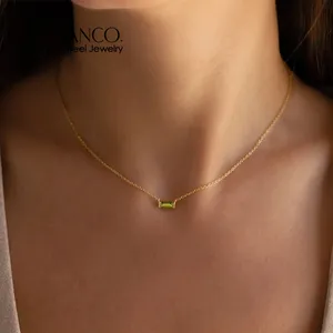 Collar EManco Minimalista con Piedra de Nacimiento Rectangular, Acero Inoxidable, Color Dorado, Cadena Tipo O, para un Estilo Chic de Oficina y Elegancia Diaria, Dropshipping - Product Image 1