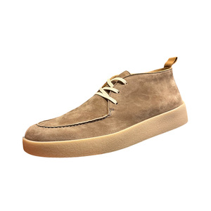 Chaussures montantes en daim pour hommes, couleur abricot, talon bas, à lacets, bottines décontractées pour le quotidien - Product Image 5