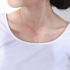 Tendance 14k 18k Plaqué Or Zircon <span class=keywords><strong>De</strong></span> Luxe En Argent Sterling 925 12 Signe Du Zodiaque Symbole Pendentif Colliers - Product Image 5
