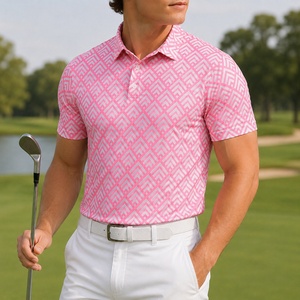 Men Pink Golf Polo <b>Shirt</b> Short Sleeve <b>Geometric</b> Print Quick Dry Breathable Stretch Sportswear Casual Outdoor Golf <b>Shirt</b> Ready - Product Image 3