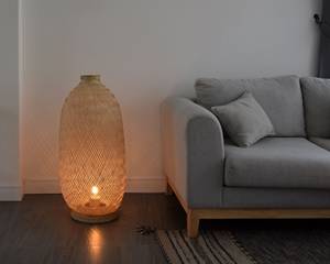 Bamboo Floor <b>Lantern</b> Standing Light Woven Basket Lamp Boho Rustic Plug in <b>Rattan</b> Base Home Decor Vietnam Supplier - Product Image 3