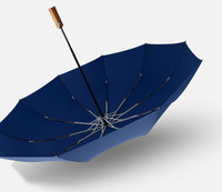 Parapluie de voyage pliable 3 sections de luxe coupe-vent de qualité supérieure avec manche en bois, idéal pour un cadeau