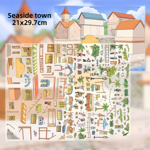 1 paquet d'autocollants 3D de paysage de ville en bord de mer, édition super grand format A4, avec film double transparent spécial à l'huile - Product Image 2