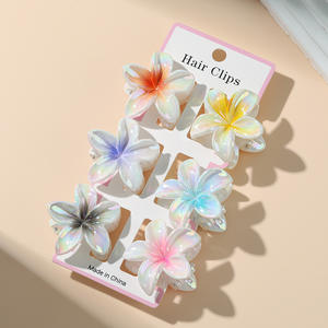กิ๊บติดผมรูปดอกไม้สีสันสดใส 6 ชิ้น/ชุด สำหรับเด็กผู้หญิง กิ๊บหนีบผมรูปฉลามกันลื่น เครื่องประดับผมแบบสปริง - Product Image 6