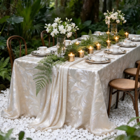 Nappe de luxe jacquard à feuilles tourbillonnantes et paillettes, Housse de table élégante pour événements extérieurs, mariages et banquets, Vente en gros