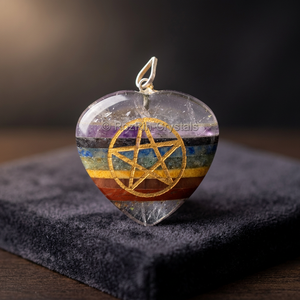 Pendentif Cœur Pentagramme Chakra avec Agate Style Classique - Bijou Unisexe pour Mariages et Soirées - Product Image 3
