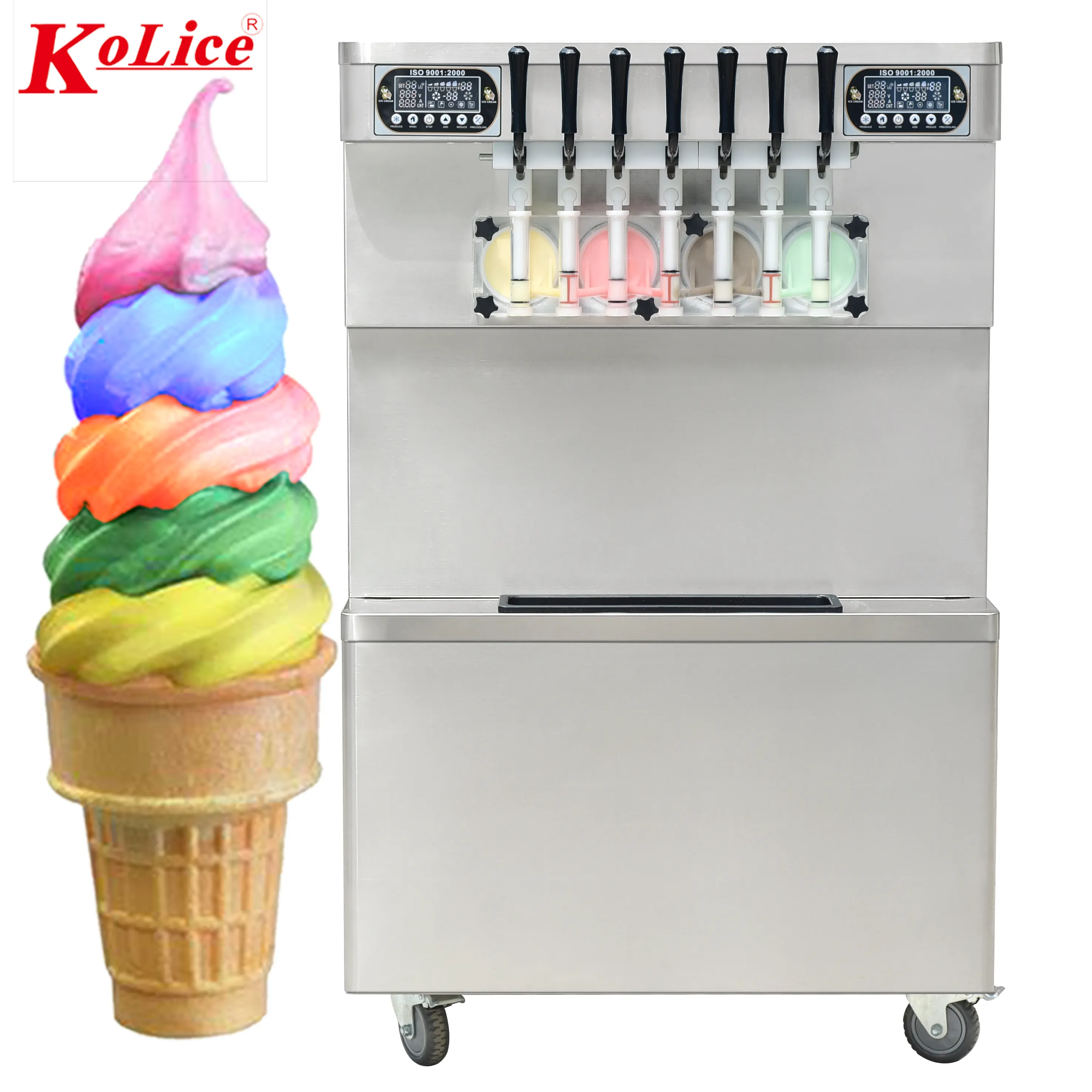 Kolice Resfriamento de alta produção de Piso CE ETL NSF 7 sabor servir sorvete soft machine/ice cream que faz a máquina