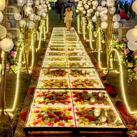 Fournitures de mariage, décoration florale de scène, plateforme de scène en verre transparent, piste de danse éclairée par LED