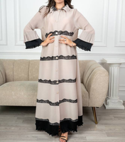Robe décontractée plissée Miyake pour femme, style Abaya, avec revers et empiècements en dentelle, manches à volants, boutonnée, idéale pour l'église