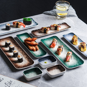 Assiettes longues en céramique à motif <span class=keywords><strong>pierre</strong></span> nordique pour sushis et sashimis, assiettes plates en porcelaine pour restaurant, idéales pour apéritifs et desserts - Product Image 1