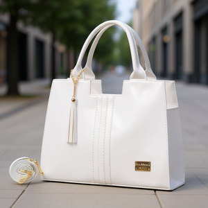 Fana Athenea Women's White <b>Tote</b> <b>Bag</b> M3720 <b>With</b> Zippered Pocket And <b>Shoulder</b> <b>Strap</b> - Product Image 2