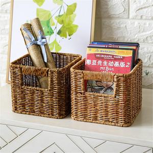 Rattan Storage Basket Rectangle With Handle For <b>Desk</b> Organizing Books And Sundries - Product Image 1