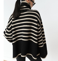 Pull rayé à col montant taille unique pour femme, nouvelle collection automne, design ample, tricoté, chemise à motifs, pull-over assorti