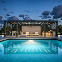Pergola moderne minimaliste intelligente en alliage d'aluminium à lames orientables pour villas, jardins, terrasses extérieures, auvent pare-soleil et véranda de loisirs
