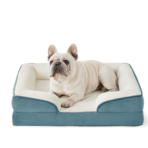 Lit pour chien orthopédique en mousse à mémoire de forme, rectangulaire, minimaliste, fantaisie, amusant, personnalisé en usine, moderne, anti-stress, avec coussin en lin pour animaux de compagnie - Product Image 1