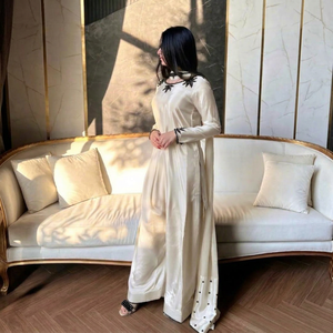 Ensemble Salwar Kameez long en satin naturel brodé, séchage rapide, pour femmes, tenue traditionnelle indienne et pakistanaise, pour mariage, fête, Diwali - Product Image 1